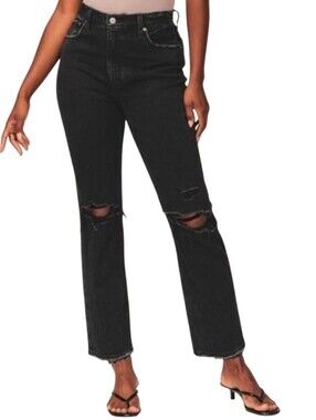 Abercrombie & Fitch Curve Love Ultra High Rise Ankle Straight Jean Black 27 4